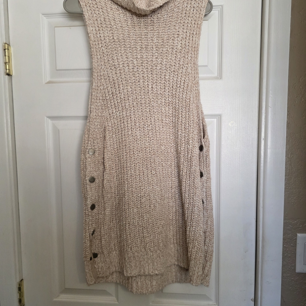 Free People Beige Cowl Neck Sweater with Button Detail